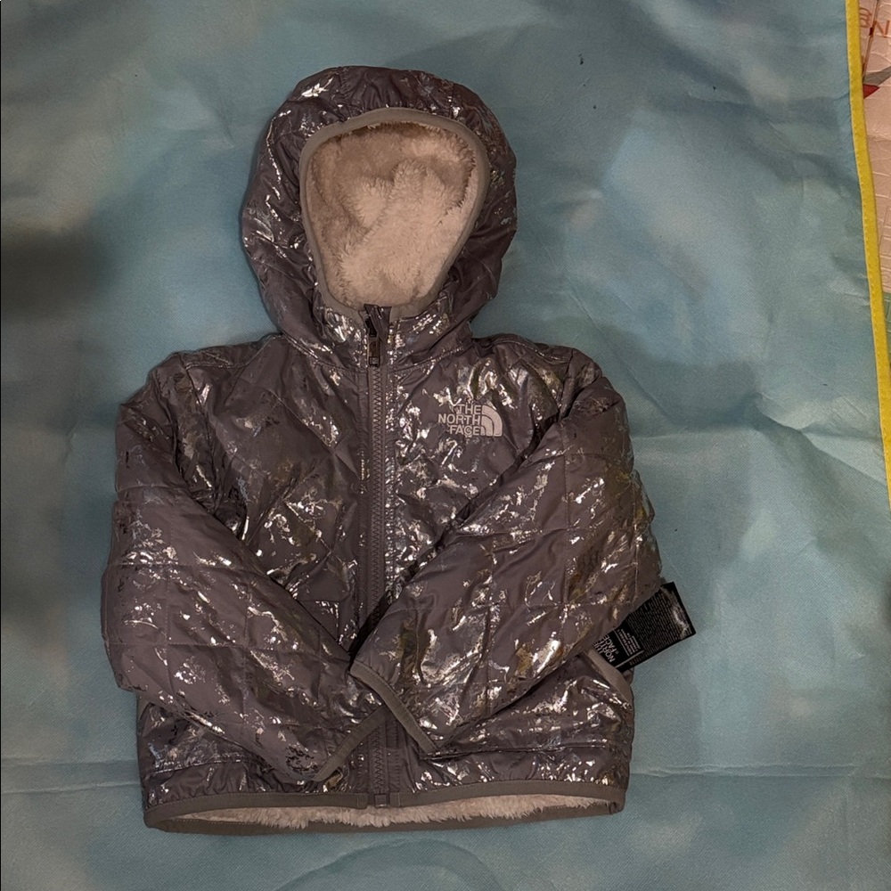 The North Face Reversible Shiny Gray Puffer Jacket